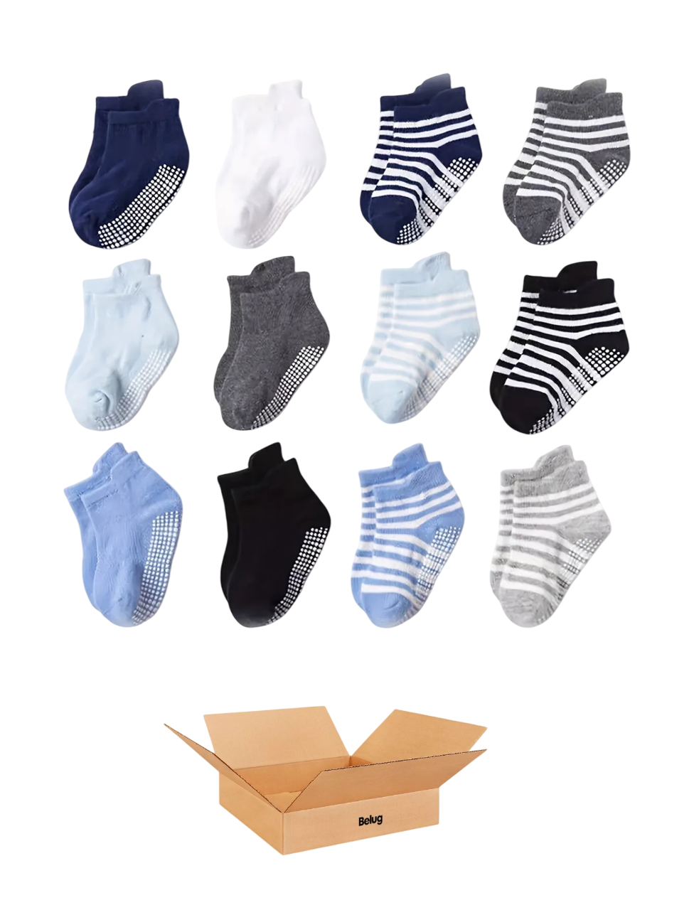 Foto 1 | Calcetines Antiderrapantes Para Niños Calcetas Bebé 12 Pares Azul Blanco Negro