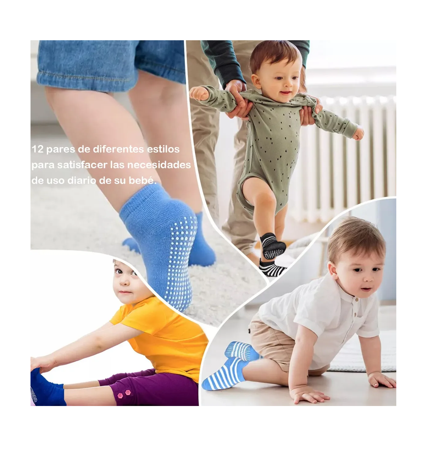 Foto 2 | Calcetines Antiderrapantes Para Niños Calcetas Bebé 12 Pares Azul Blanco Negro