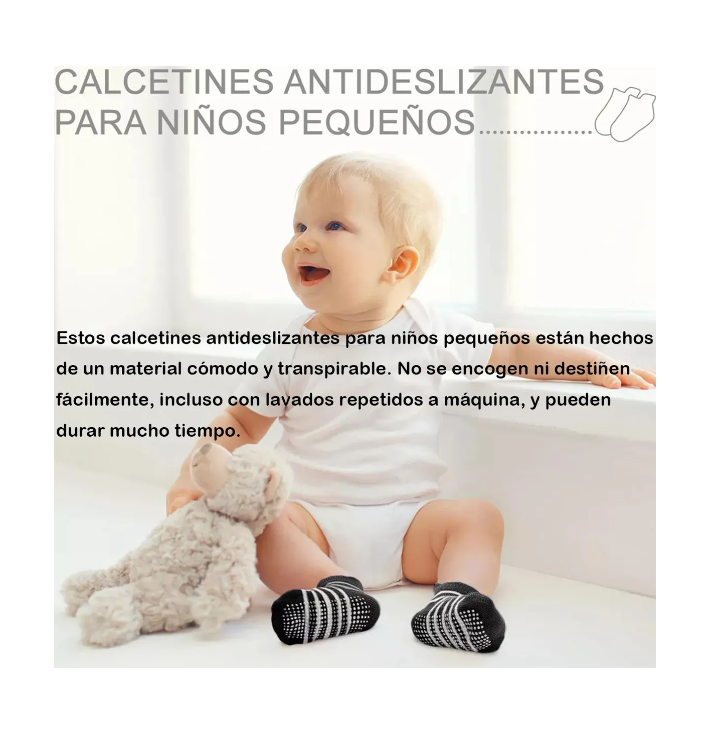 Foto 4 | Calcetines Antiderrapantes Para Niños Calcetas Bebé 12 Pares Azul Blanco Negro