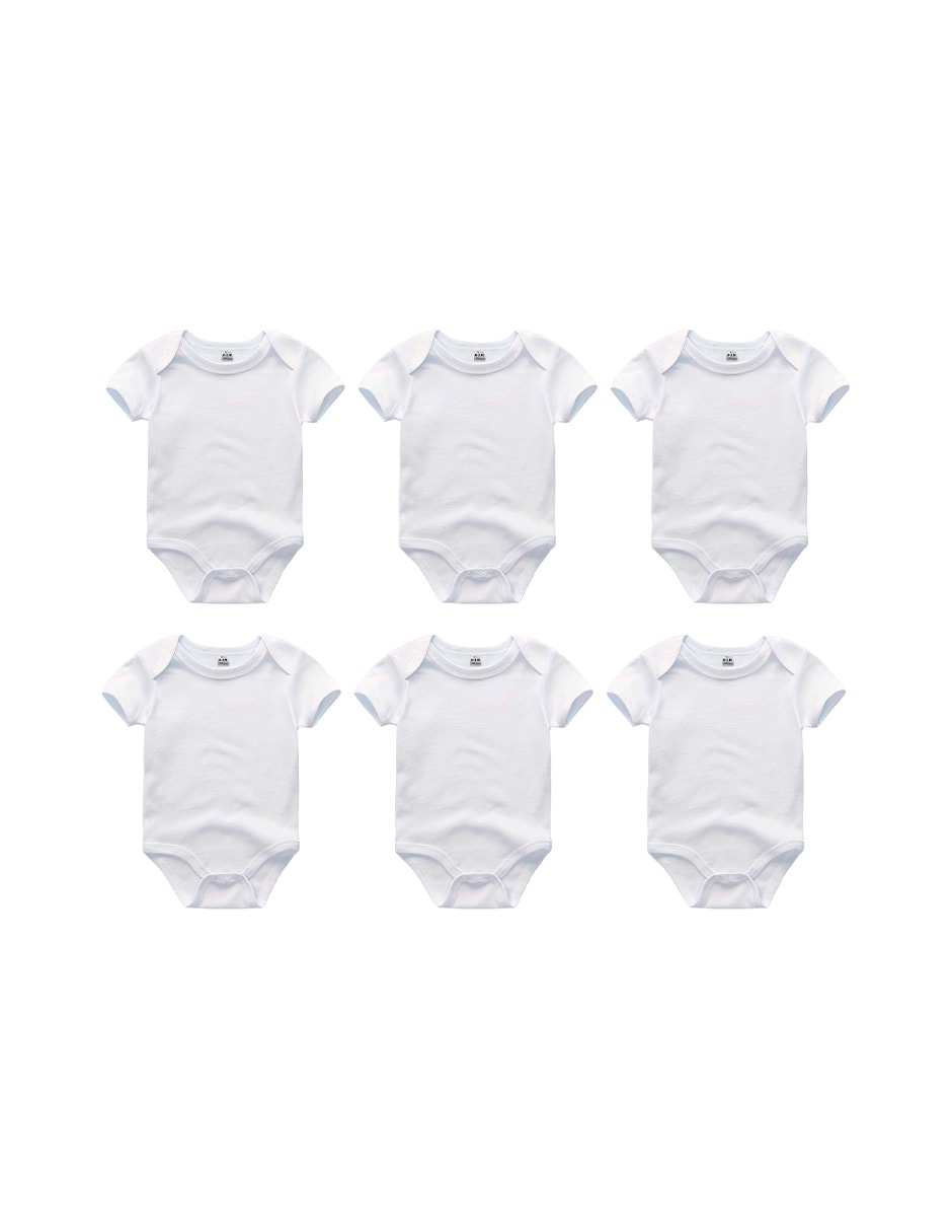 Paquete De 6  Camisas Para Bebé 100% Algodón Unisex Blanco 0-3 Meses Bluelander $349