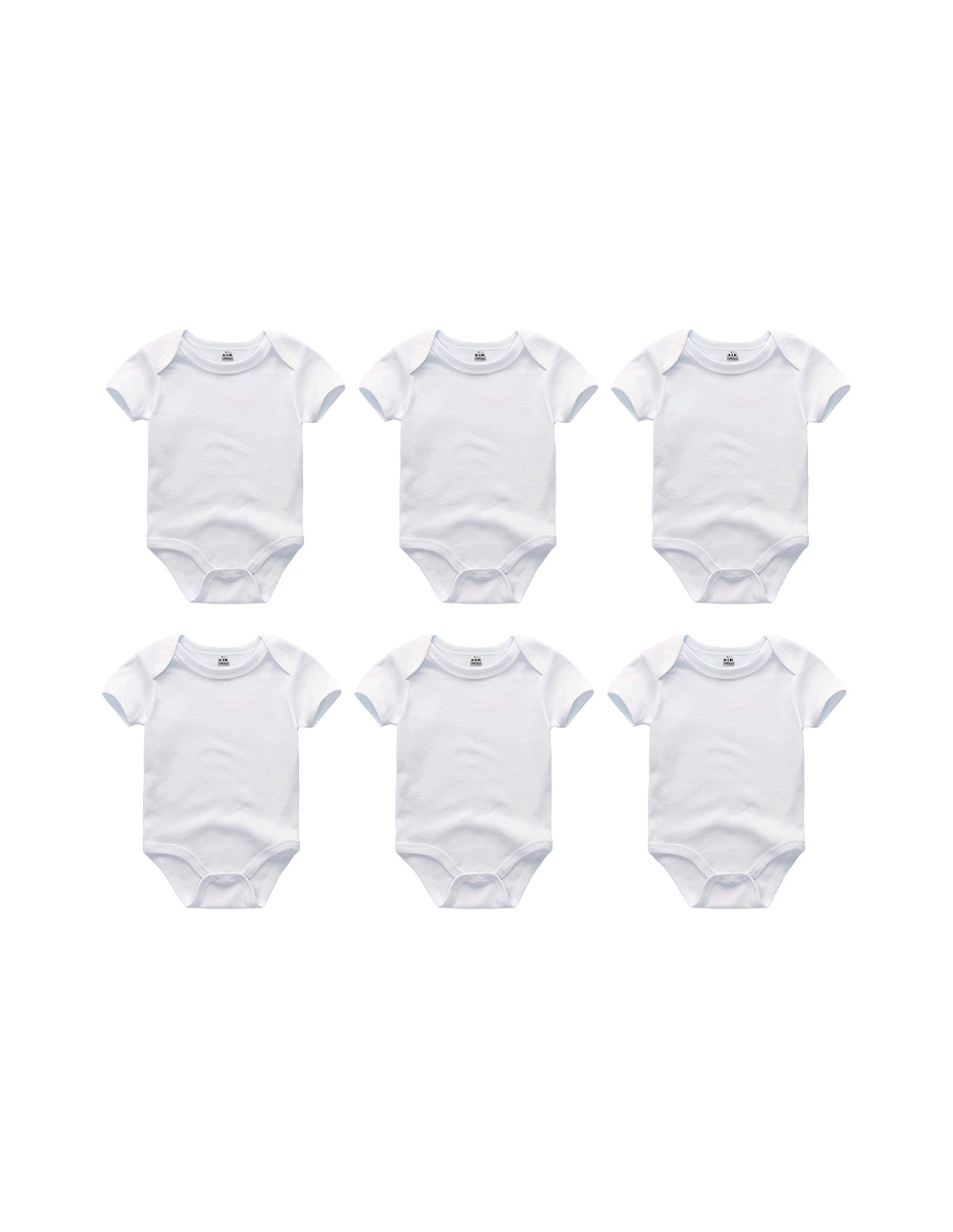 Paquete De 6  Camisas Para Bebé 100% Algodón Unisex Blanco 0-3 Meses Bluelander