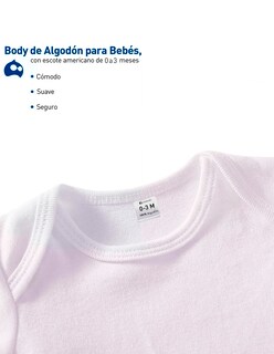 Foto 2 | Paquete De 6 Camisas Para Bebé 100% Algodón Unisex Blanco 0-3 Meses Bluelander