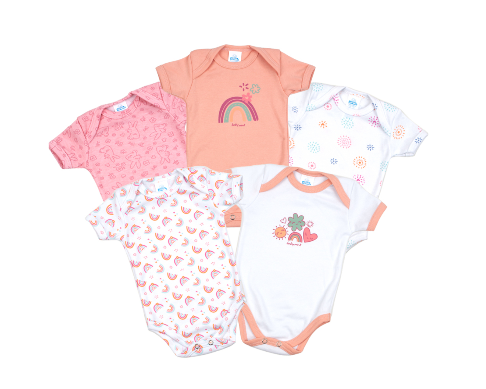 Set de Pañaleros Manga Corta Baby Mink BM09M color Rosa 5 Piezas