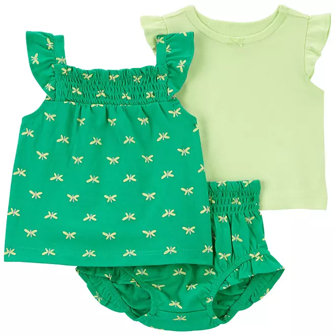 Foto 2 pulgar | Conjunto Carter's De 3 Piezas Set Bebe Niña Con Cubrepañal Verde