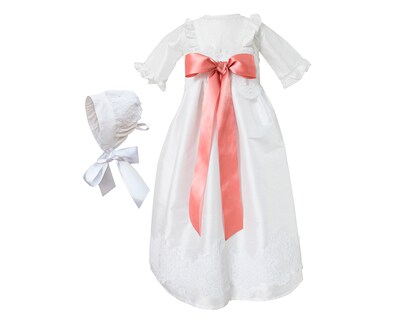 Foto 1 | Ropón Para Bebé Niña Bautizo Carana Shantung Bordados Cintura Y Largo Listón Maquillaje Color Blanco Talla Única