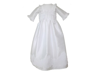Foto 1 | Ropón Para Bebé Niña Bautizo Carana Shantung Bordados Cintura Y Largo Listón Maquillaje Color Blanco Talla Única