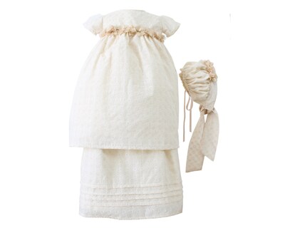 Foto 1 | Ropón Para Bebé, Bautizo, Niña Carana Desmontable Calado Flores Color Beige Unitalla Con Gorro