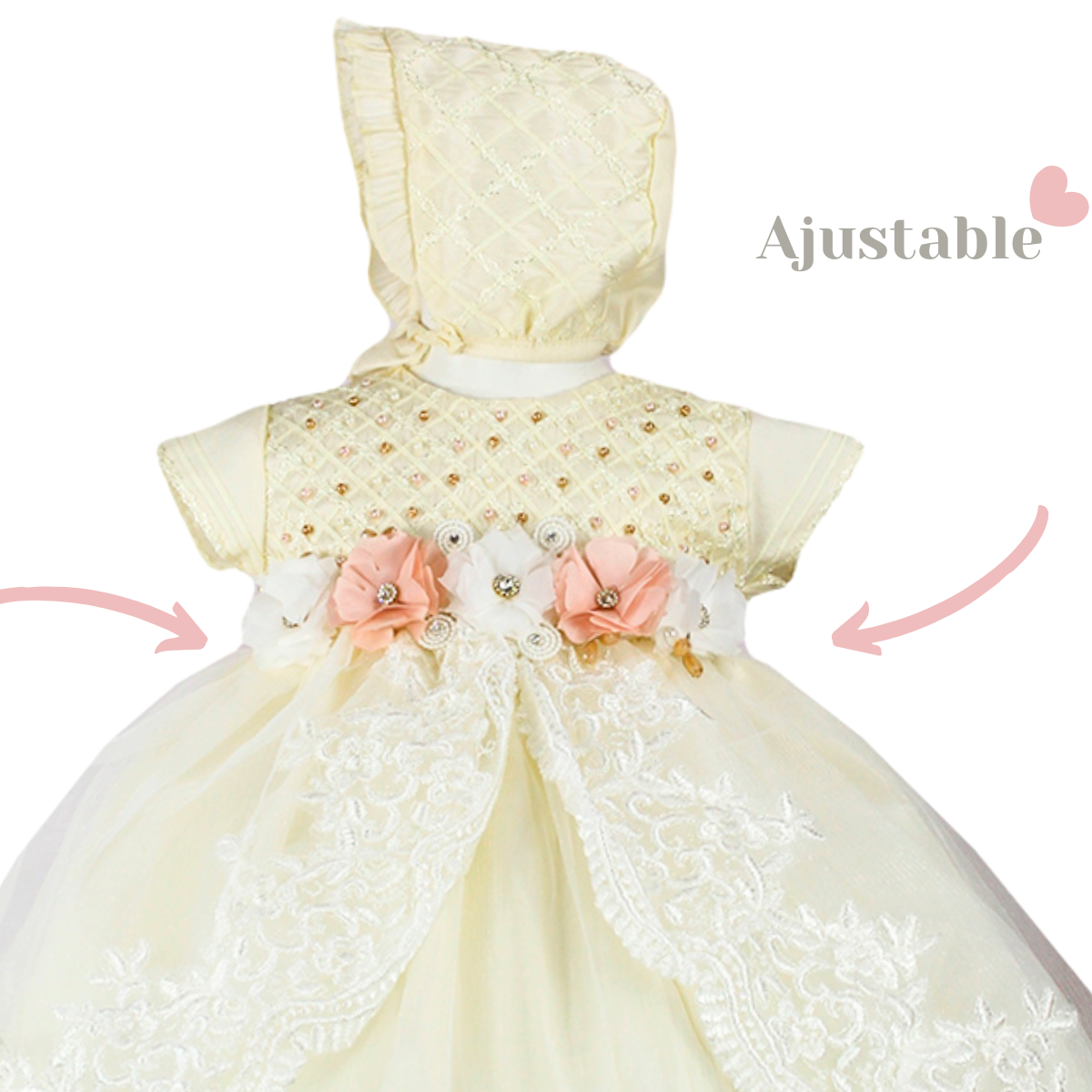 Foto 3 pulgar | Vestido De Bautizo Para Niña Cecy- El Sueño De Las Niñas Cecy Beige