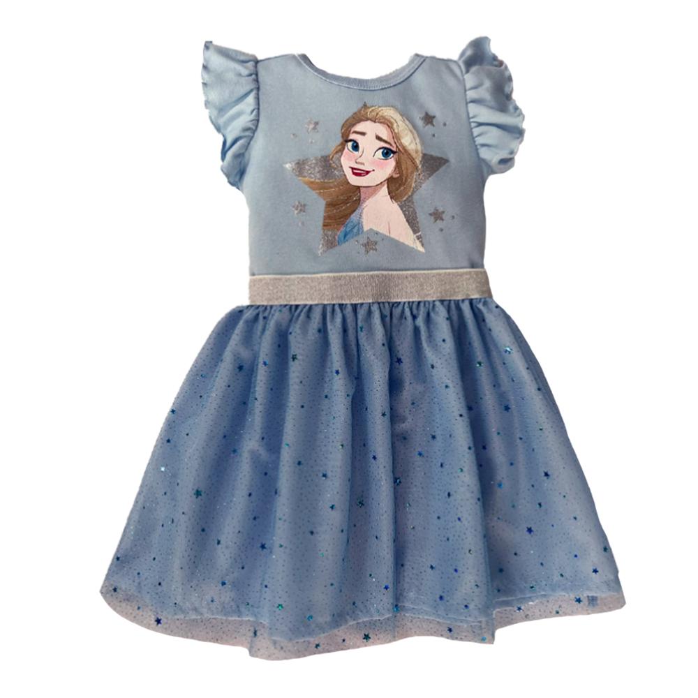 Vestido de Algodón Disney Azul con Estampado Elsa