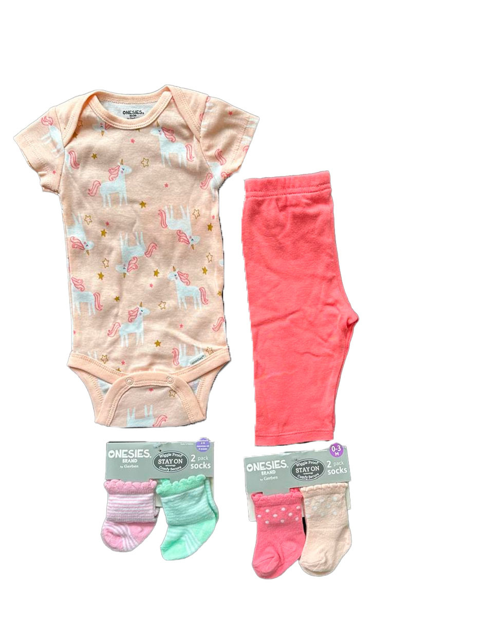 Foto 2 pulgar | Kit 5 Piezas Bebé Niña Onesies Pantalones  Pañalero Y Calcetines Multicolor Op2198hk