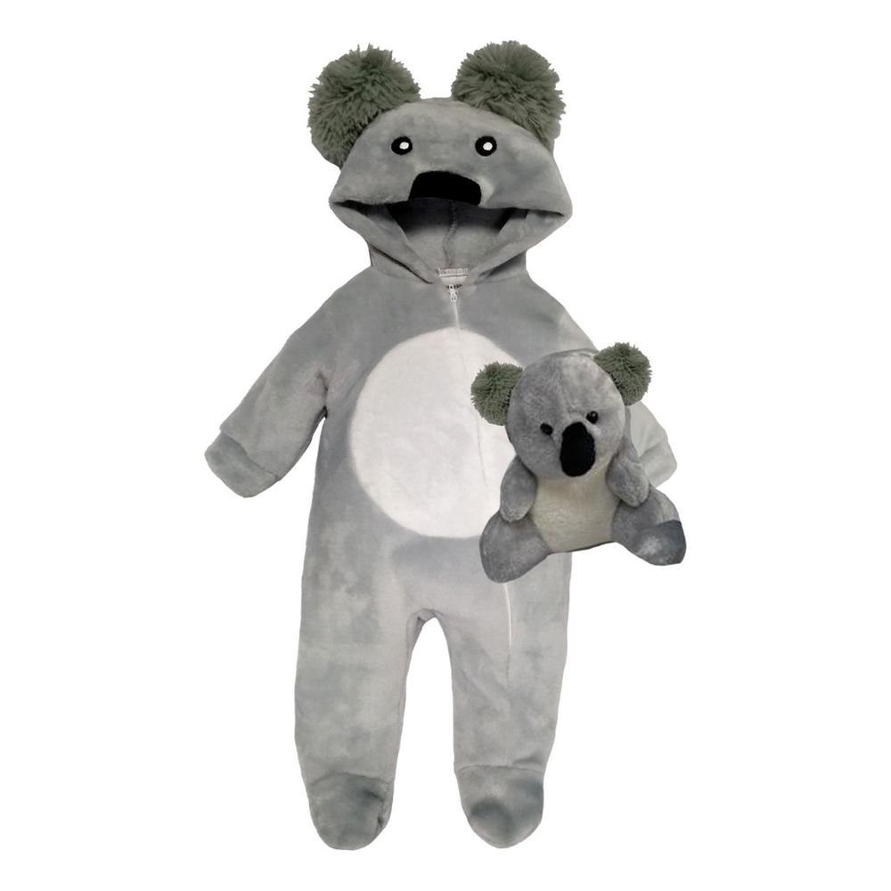 Mameluco Con Gorro Bordado Y Peluche Incluido Color Gris