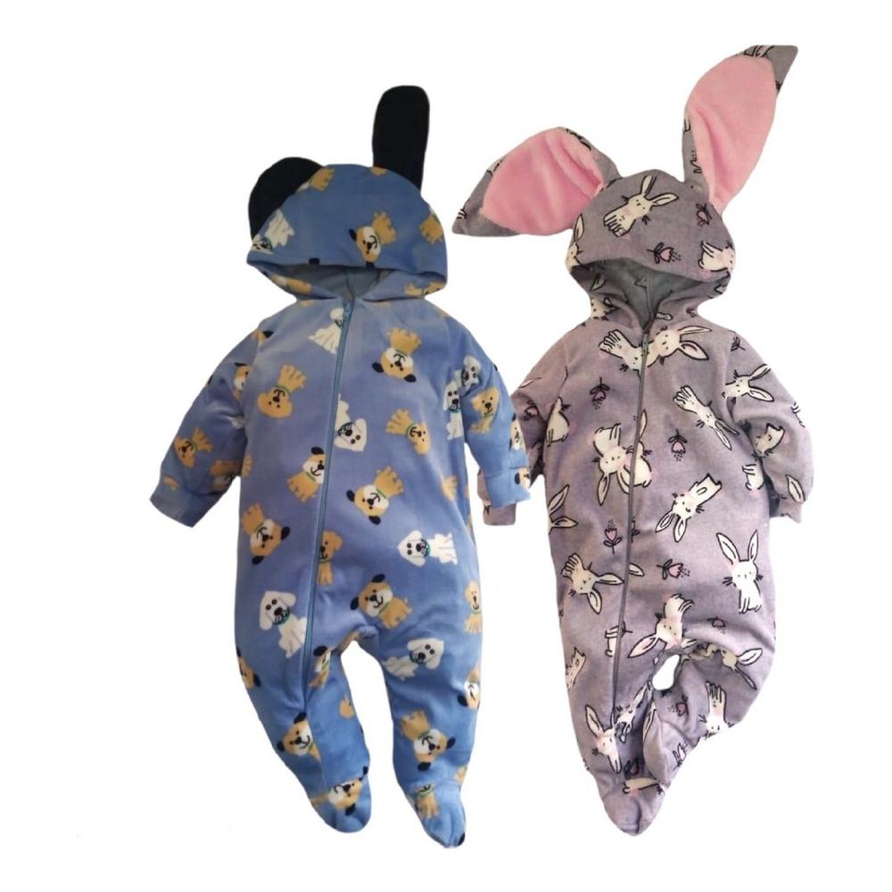 Kit 2 Mamelucos Kiss Baby Fleece Conejitas y Perritos Azul