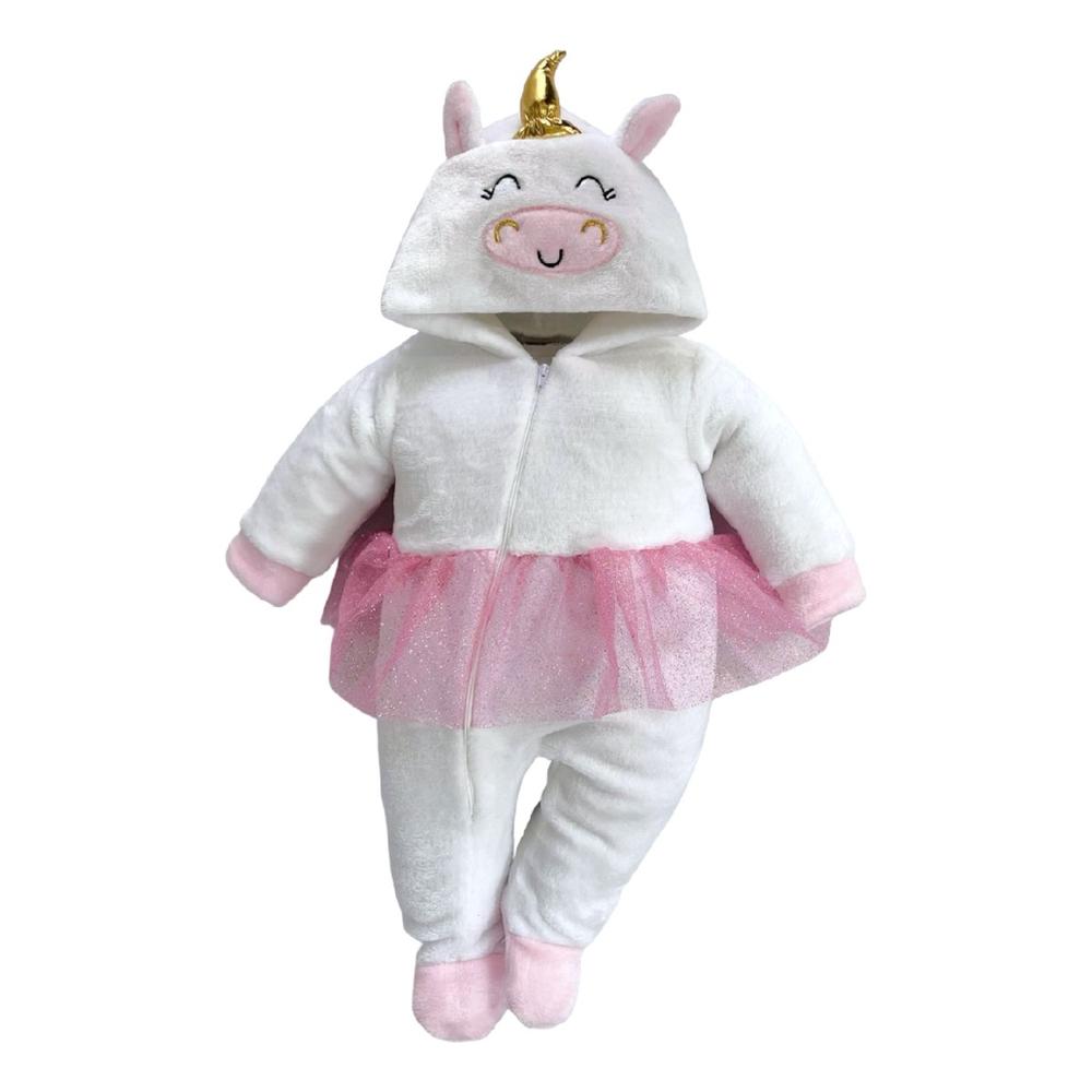 Mameluco Baby Kisses 3306-3 Blanco con Gorro Bordado Unicornio