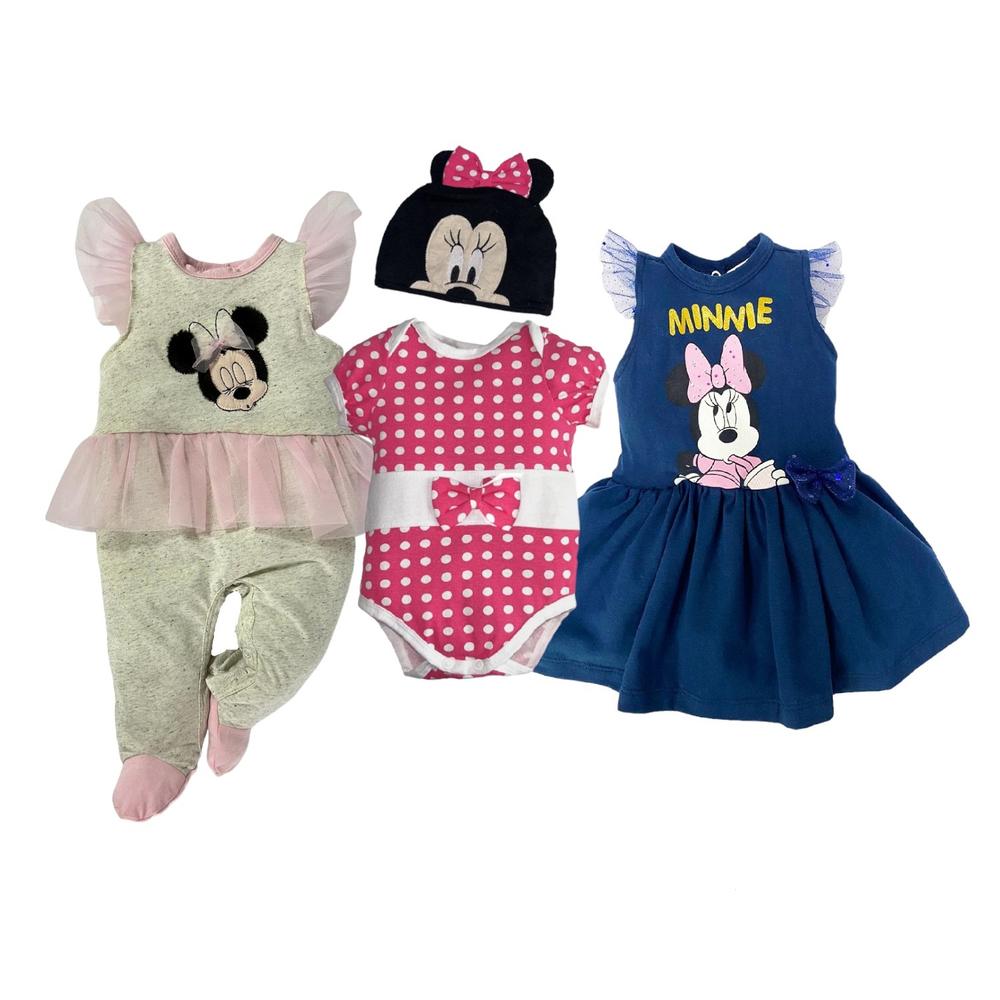 Kit 3 Piezas Minnie Mameluco Pañalero y Vestido Multicolor