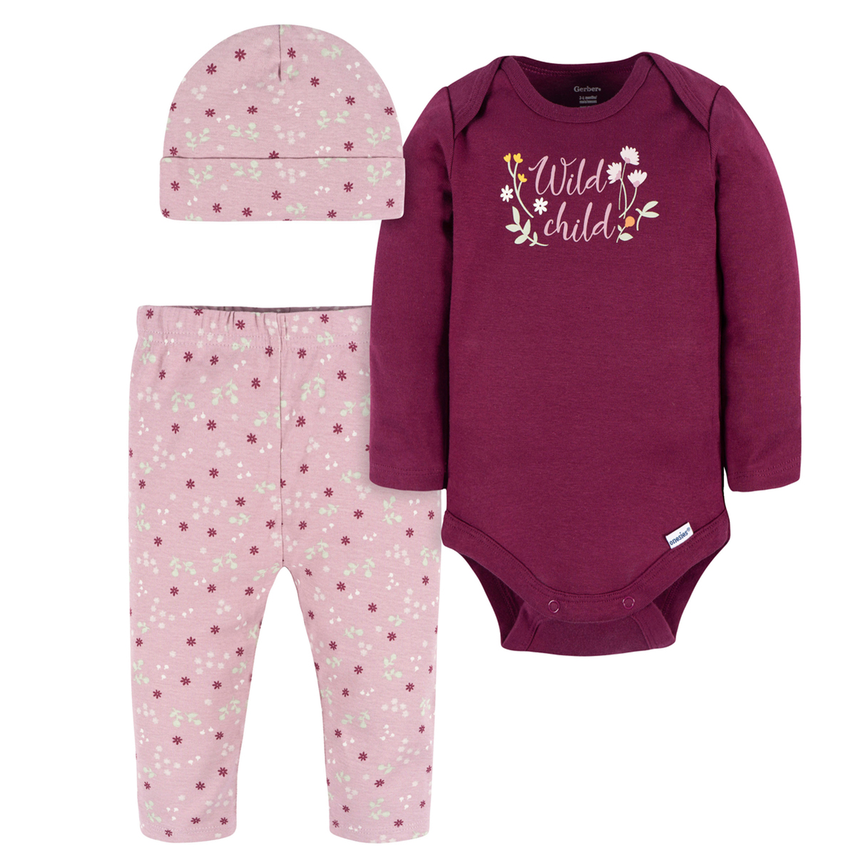 Foto 1 | Conjunto Gerber Essentials Bebé 3 Pzs Mameluco Rosa Algodón