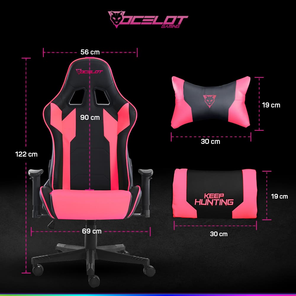 Foto 8 pulgar | Silla Gamer Ocelot Color Rosa Con Negro Ajustable Con Ruedas