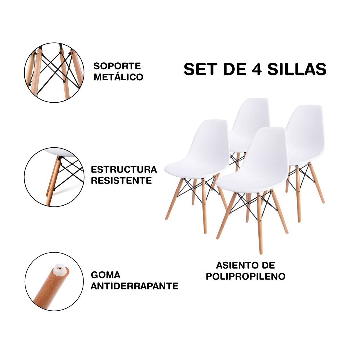 Foto 4 pulgar | Set de Sillas Elly Decor SO-SP1-01 Blanco Tipo Eames 4 Piezas