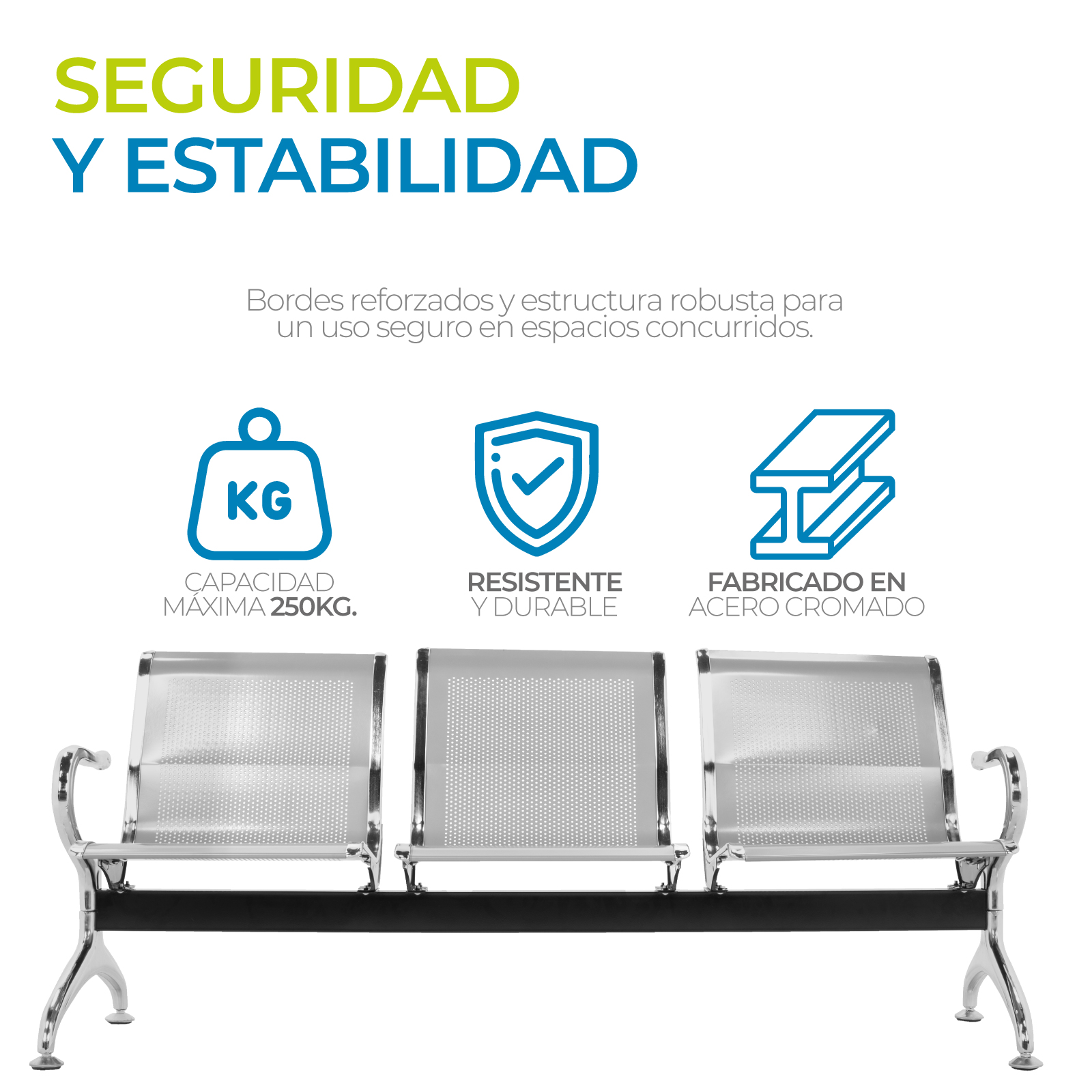 Foto 5 pulgar | Banca Para Sala De Espera 3 Asientos Onof Acero Cromado