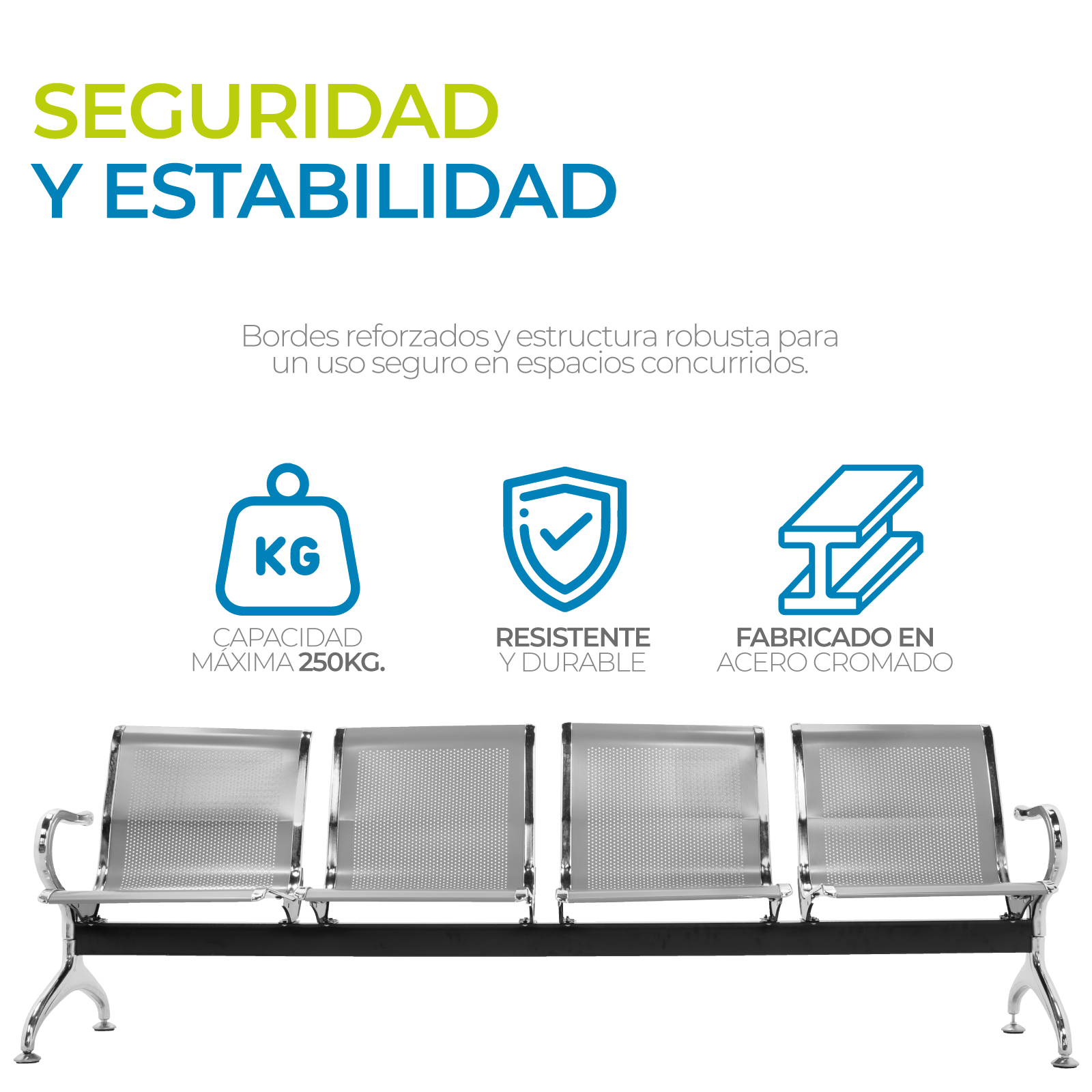Foto 5 pulgar | Banca Para Sala De Espera 4 Asientos Onof Acero Cromado