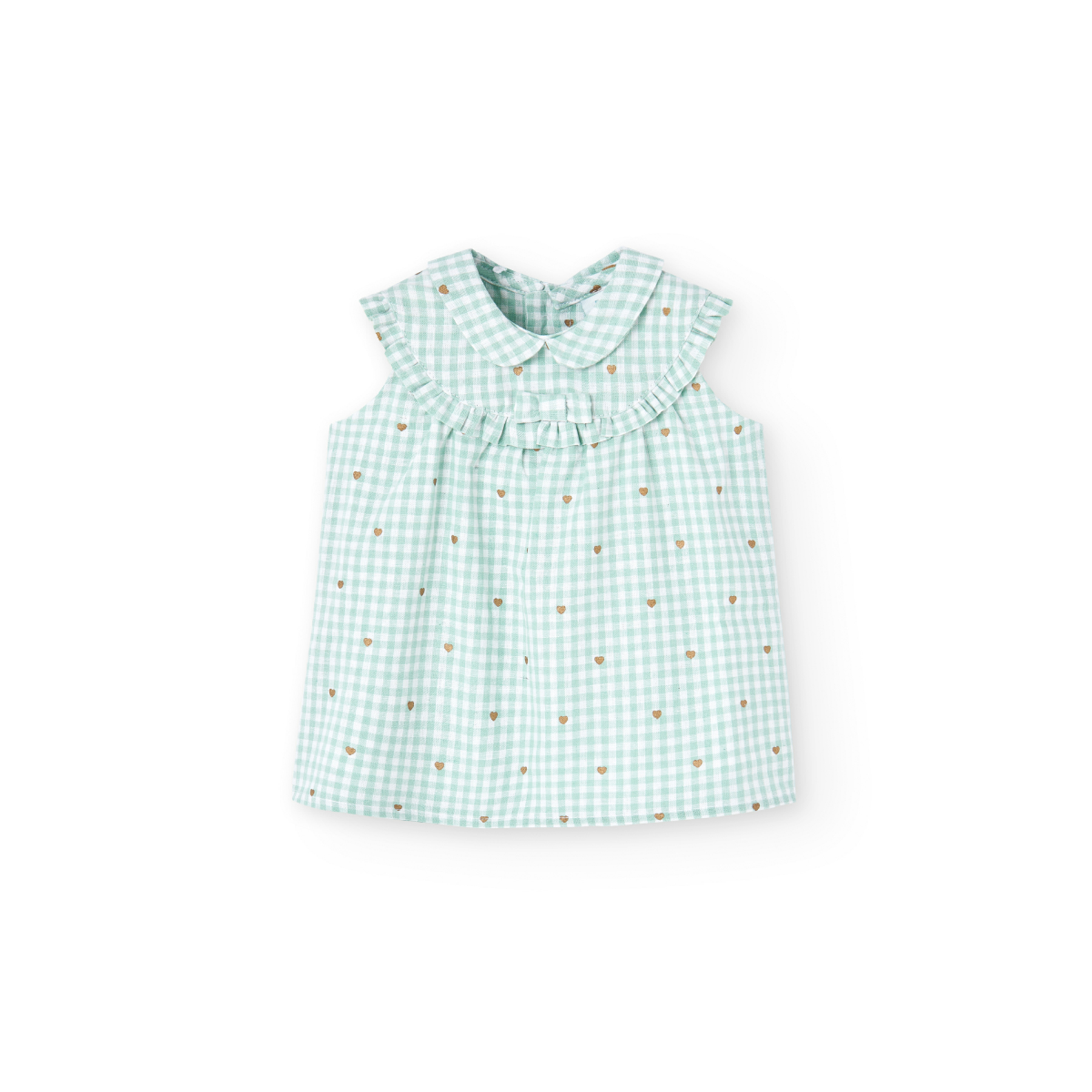 Conjunto De Vestido De Lino Con Cuadros Vichy Y Braguita Boboli para Bebé Niña