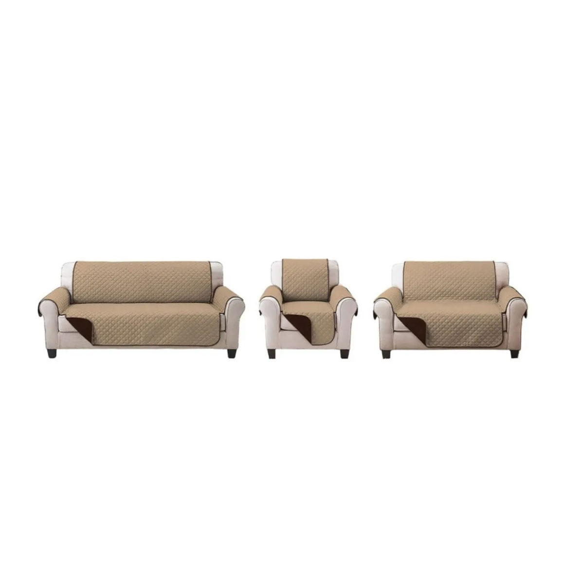 Juego de Cubre Sofa 3 Piezas Doble Vista Chocolate Beige