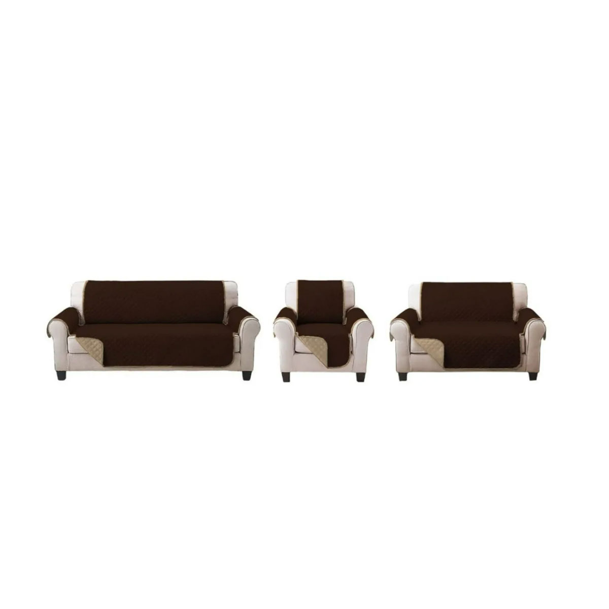 Foto 3 pulgar | Juego de Cubre Sofa 3 Piezas Doble Vista Chocolate Beige