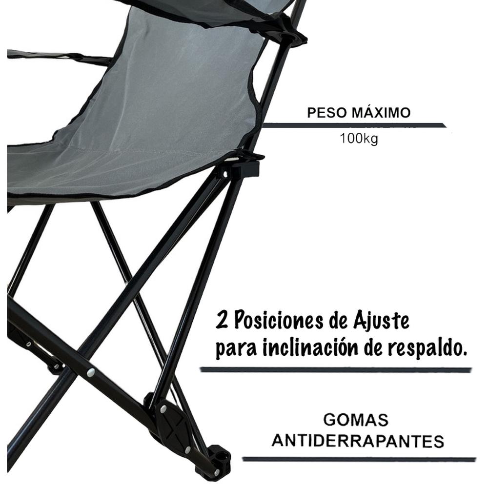 Foto 4 pulgar | Silla de Playa CJR Gris Plegable Reclinable con Funda para Exterior