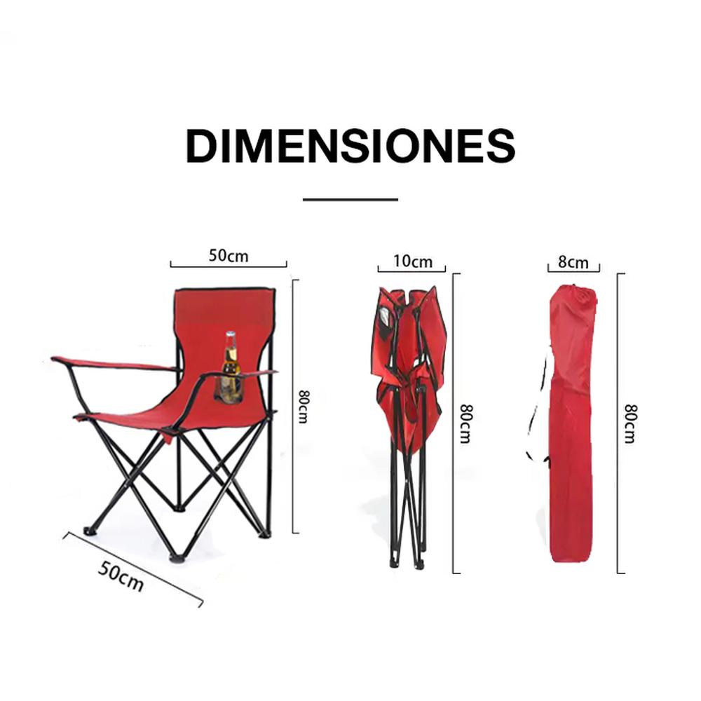 Foto 3 pulgar | Silla de Playa CJR Roja Plegable Reclinable con Funda para Exterior 4 Piezas