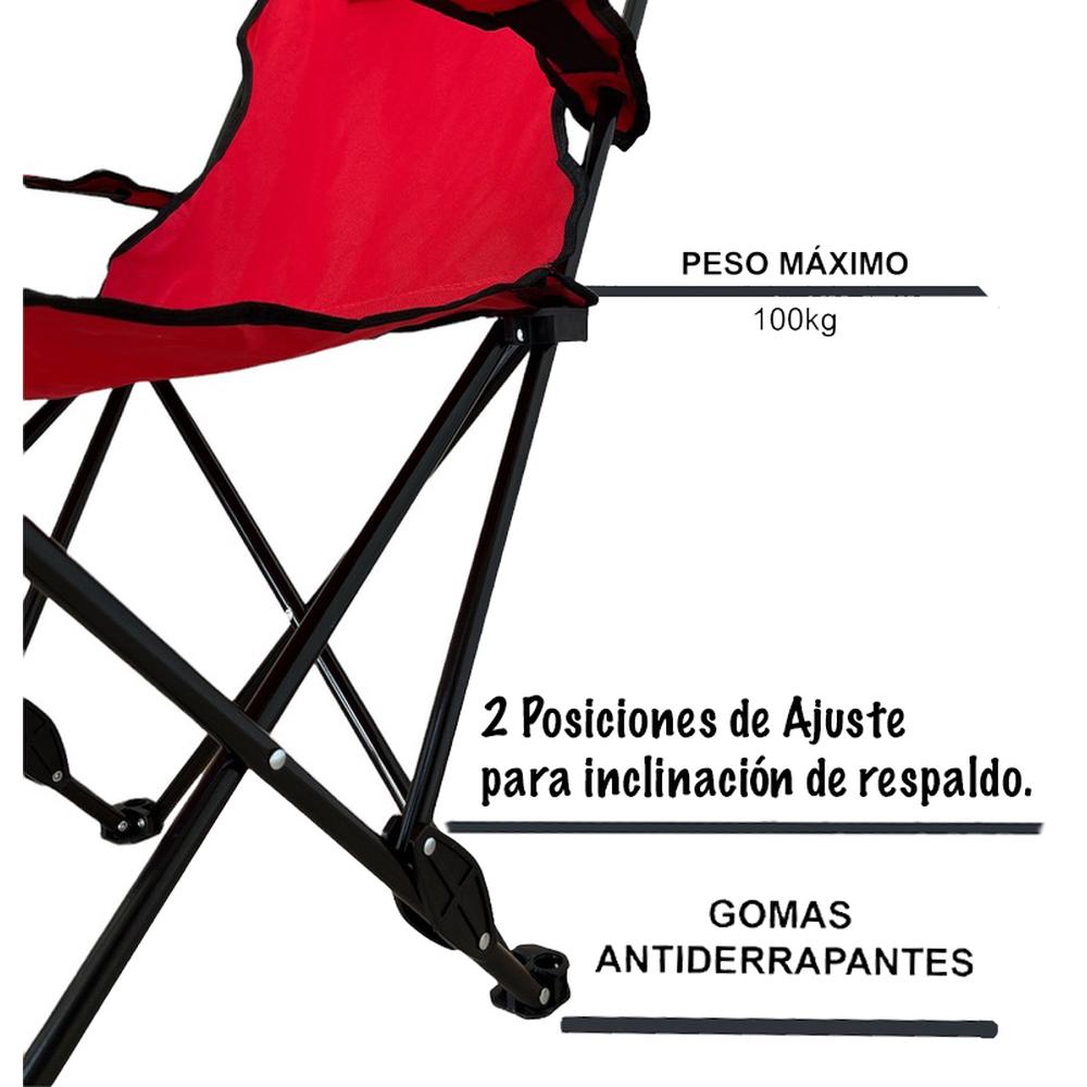 Foto 4 pulgar | Silla de Playa CJR Roja Plegable Reclinable con Funda para Exterior 4 Piezas