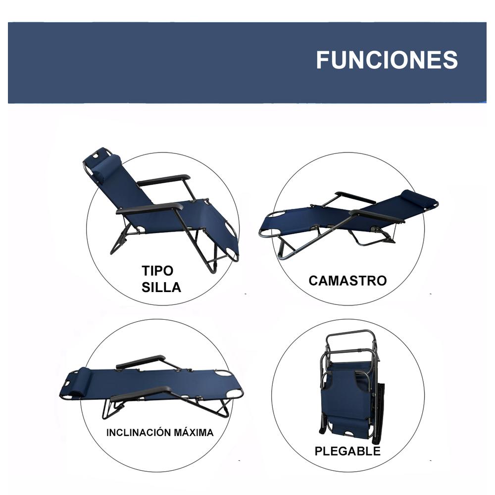 Foto 3 pulgar | 2 Sillas Camastro Plegable Reclinable Jardin Playa Alberca