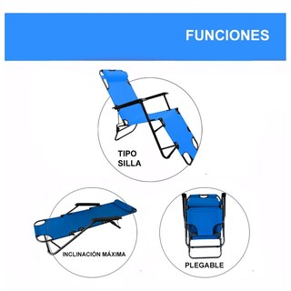 Foto 2 | 2 Sillas Camastro Plegable Reclinable Jardin Playa Alberca