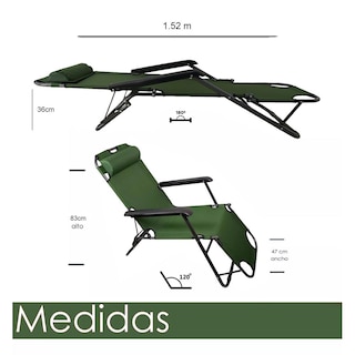 Foto 2 | 2 Sillas Camastro Plegable Reclinable Jardin Playa Alberca