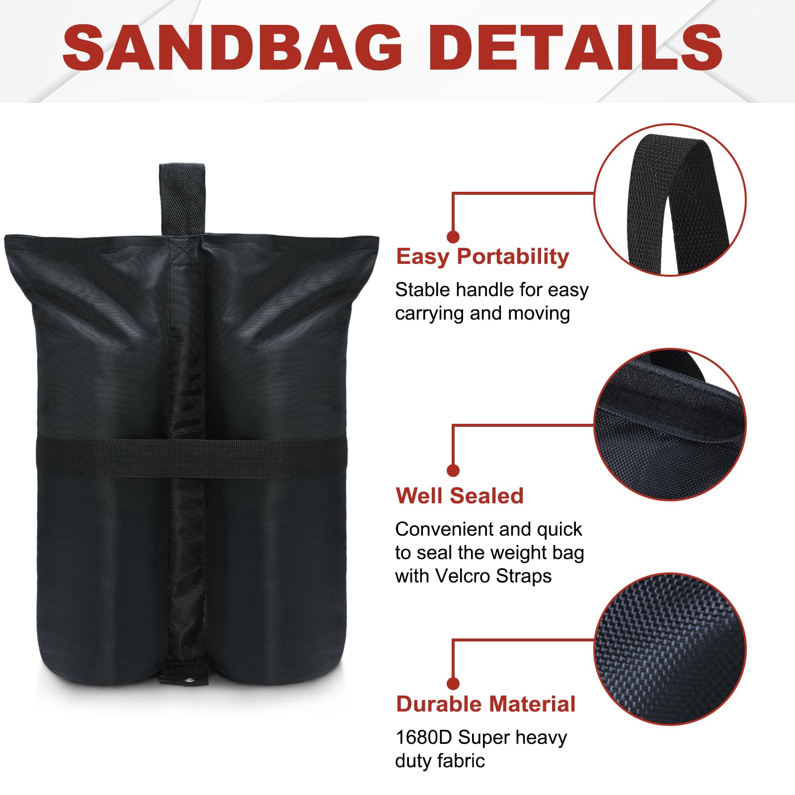 Foto 3 | Bolsas de Peso Abccanopy Heavy Duty Negras (84 Kg) Para Toldo - Venta Internacional