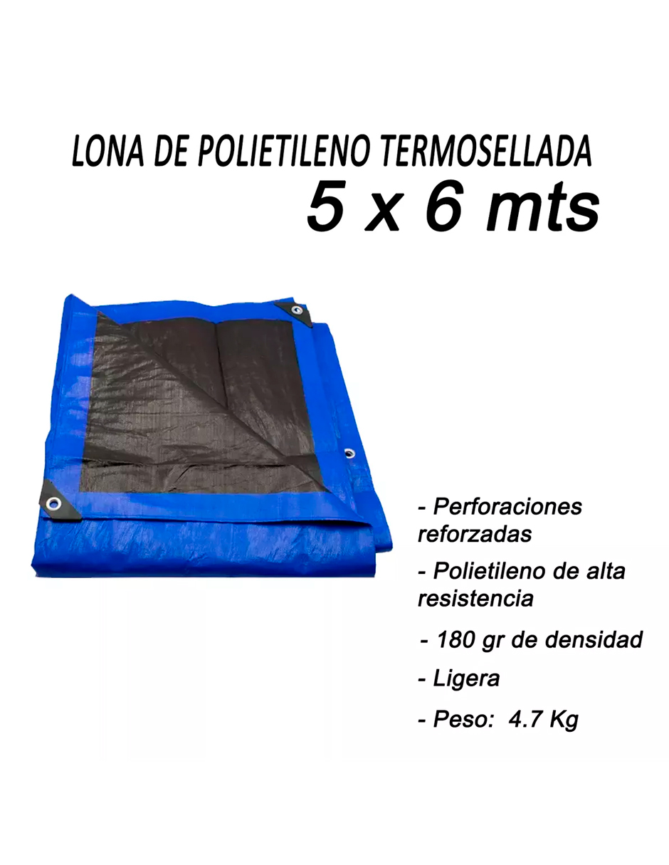Foto 8 pulgar | Lona De Polietileno Uso Super Rudo Azul/negro 180 Gr 5x6 M