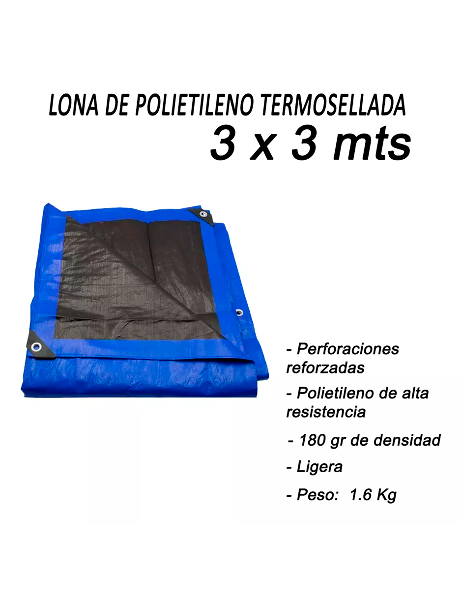 Foto 8 pulgar | Lona De Polietileno Uso Super Rudo Azul/negro 180 Gr 3x3 M