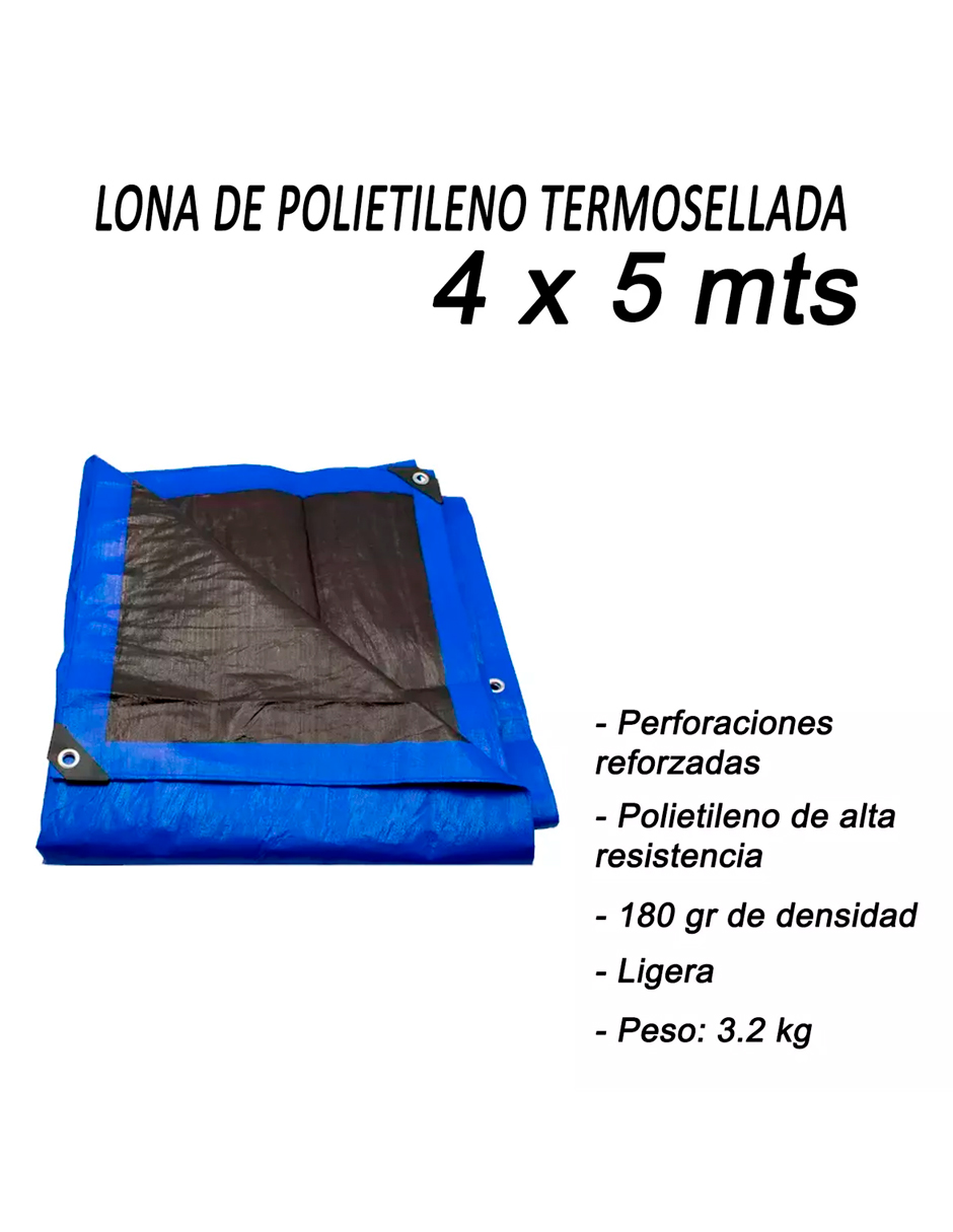 Foto 8 pulgar | Lona De Polietileno Uso Super Rudo Azul/negro 180 Gr 4x5 M