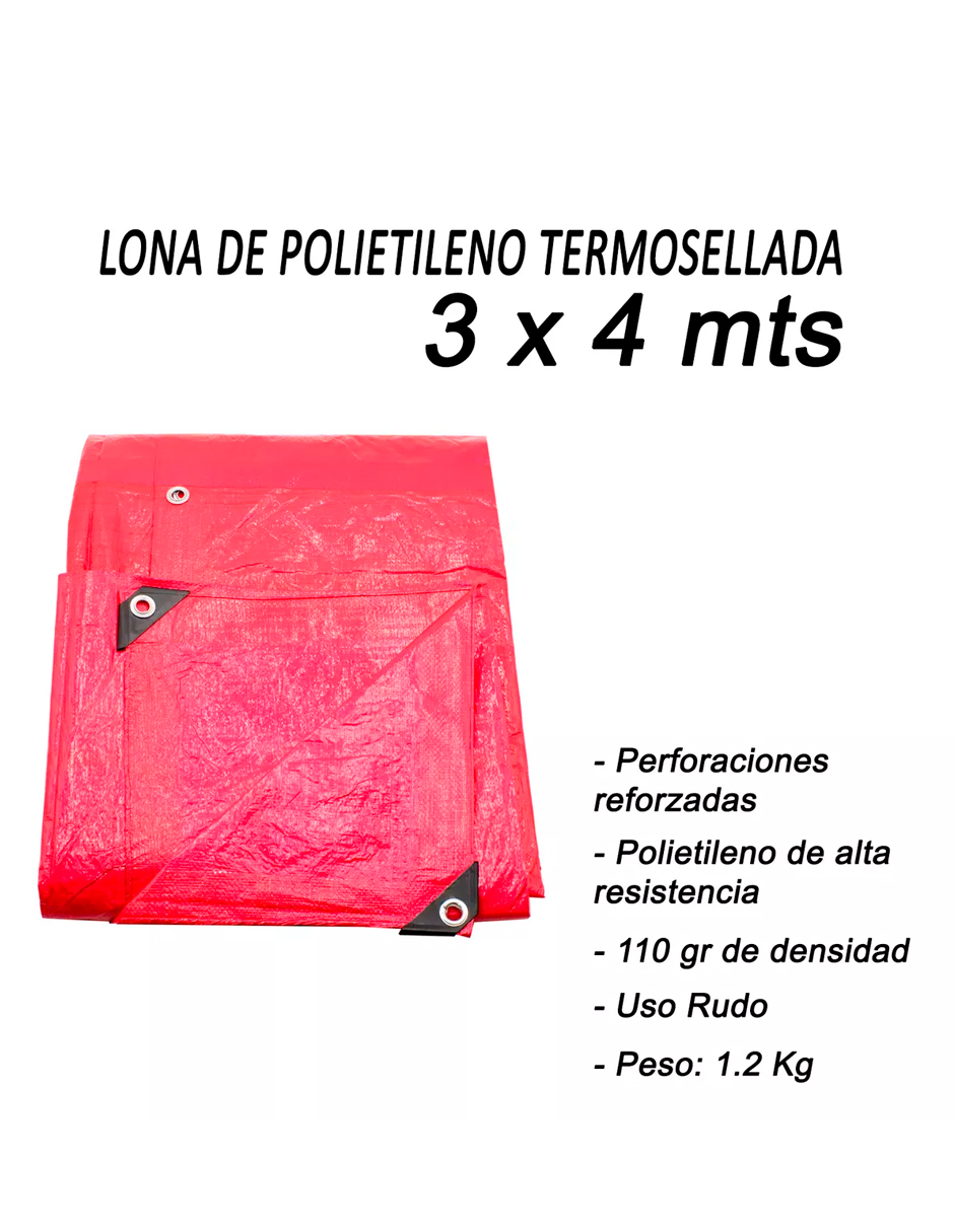 Foto 8 pulgar | Lona De Polietileno Uso Rudo Termosellada Roja 110 Gr 3x4 M