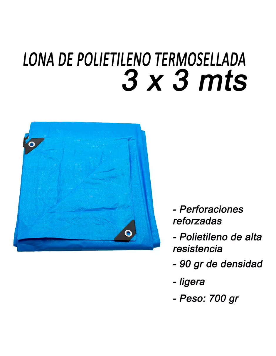 Foto 8 pulgar | Lona de Polietileno Termosellada Reforzada Azul 3x3 m