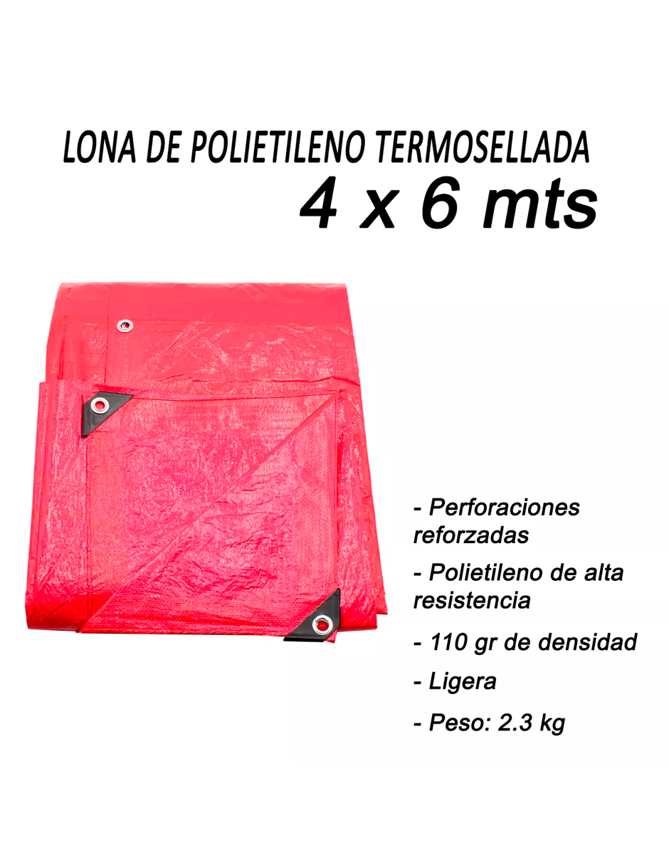 Foto 8 pulgar | Lona de Polietileno Termosellada Roja 4x6 m
