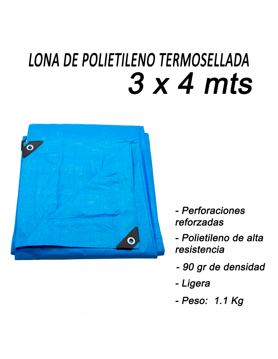 Foto 8 pulgar | Lona de Polietileno Termosellada Reforzada Azul  3x4 m