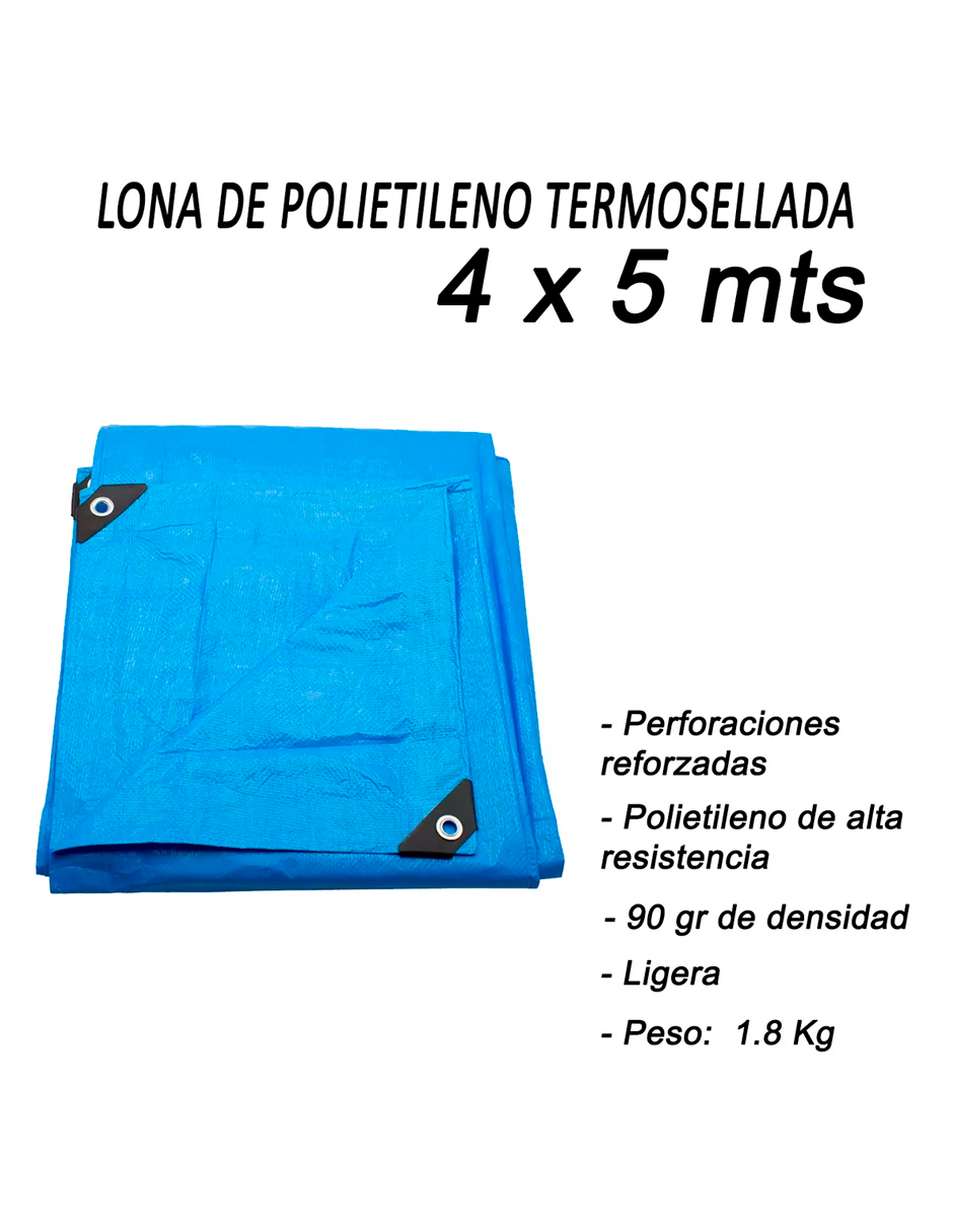 Foto 7 pulgar | Lona de Polietileno Termosellada Reforzada Azul 4x5 m