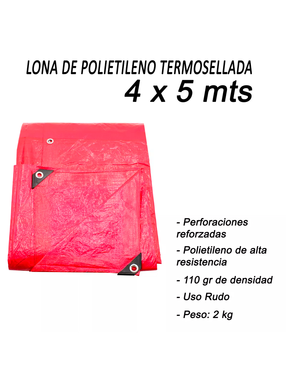 Foto 7 pulgar | Lona de Polietileno Termosellada Roja 4x5 m