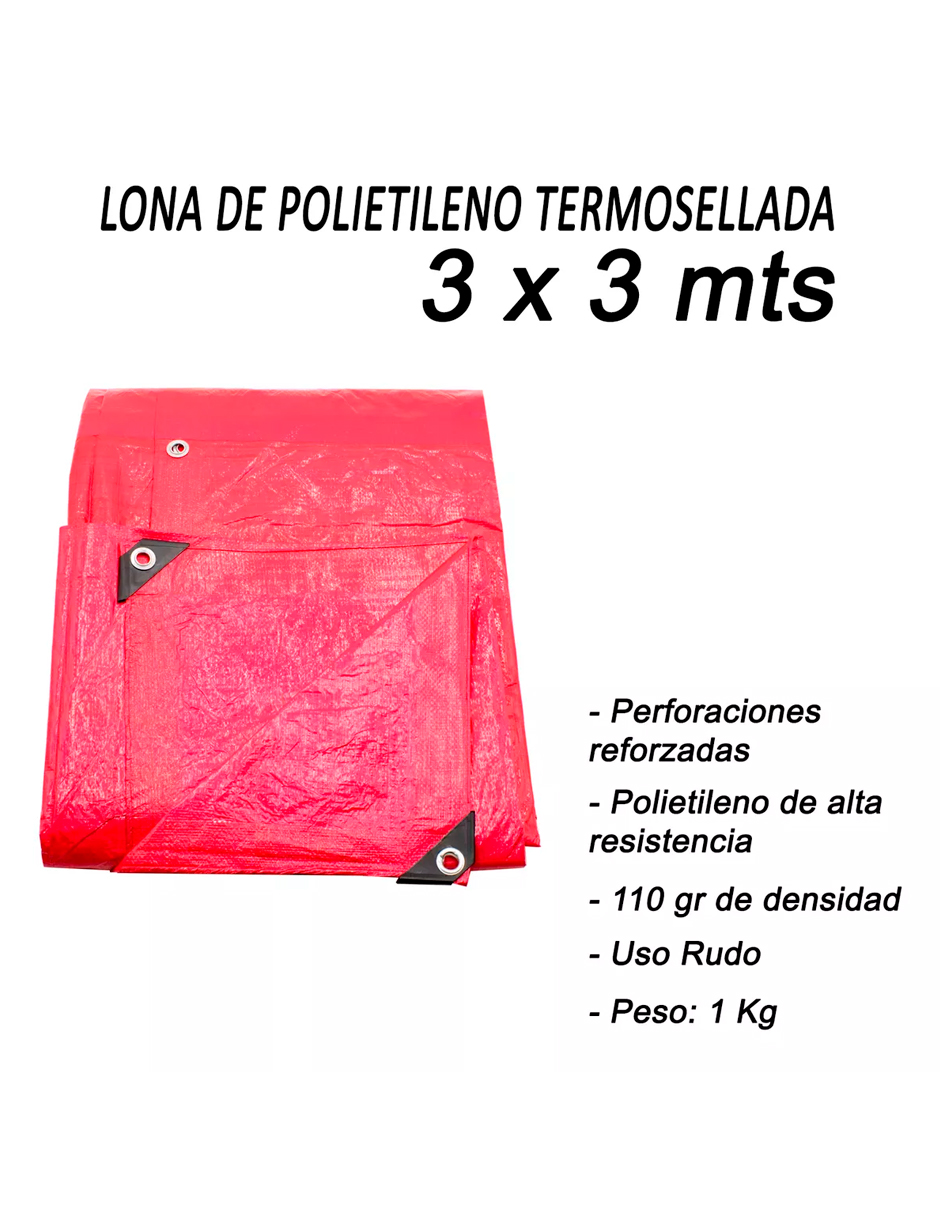 Foto 7 pulgar | Lona de Polietileno Termosellada Roja 3x3 m