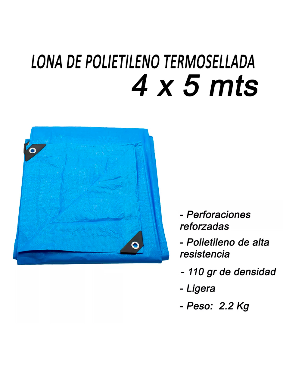 Foto 8 pulgar | Lona De Polietileno Uso Rudo Termosellada Azul 110 Gr 4x5 M