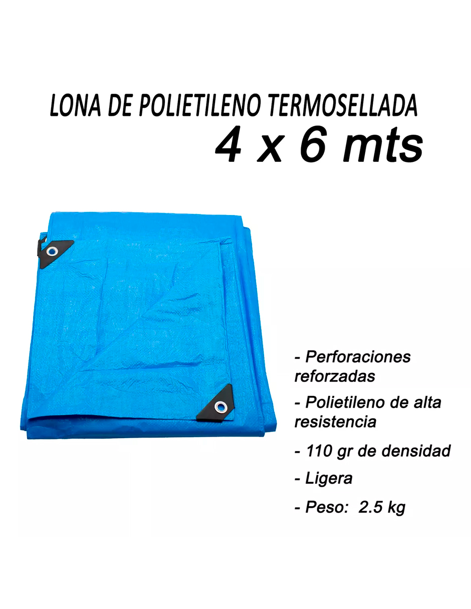Foto 8 pulgar | Lona De Polietileno Uso Rudo Termosellada Azul 110 Gr 4x6 M