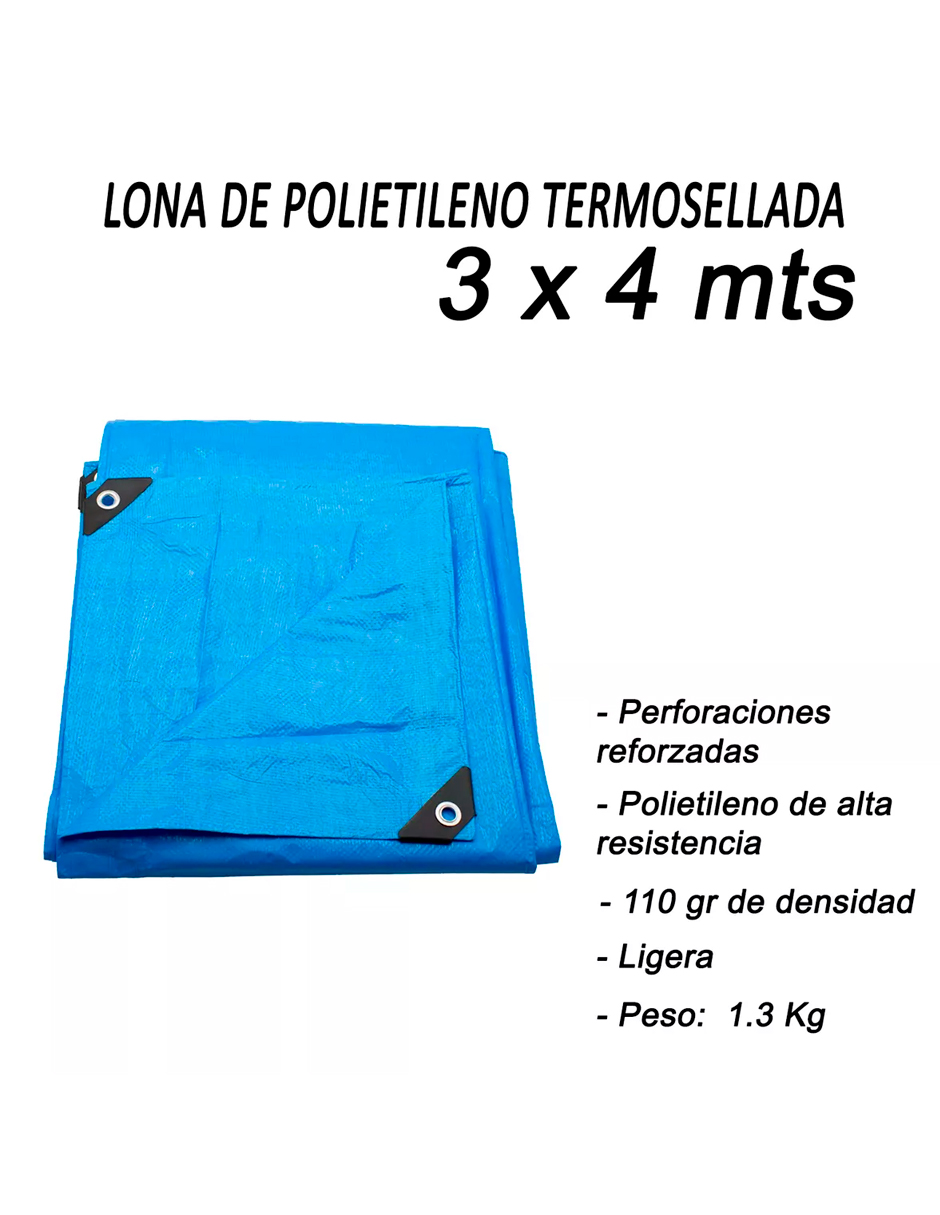 Foto 8 pulgar | Lona De Polietileno Uso Rudo Termosellada Azul 110 Gr 3x4 M