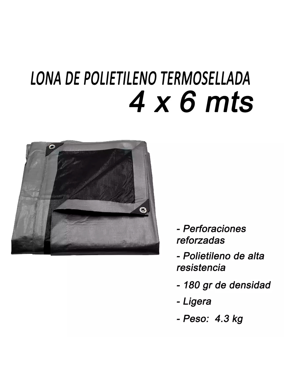 Foto 7 pulgar | Lona De Polietileno Uso Super Rudo Gris/negro 180 Gr 4x6 M