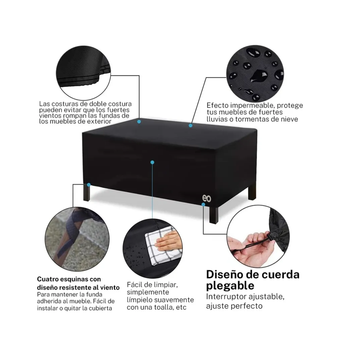 Foto 3 | Cubierta Mesas Silla De Exterior Funda Impermeable Eo Safe Imports Esi-20763 Negro