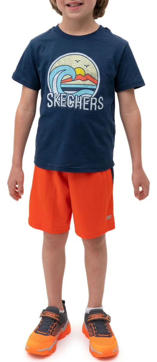 Foto 4 pulgar | Skechers Conjunto Deportivo Para Niño, 4 Piezas Con Camisetas Y Shorts Súper Cómodos Para Actividades Y Juego