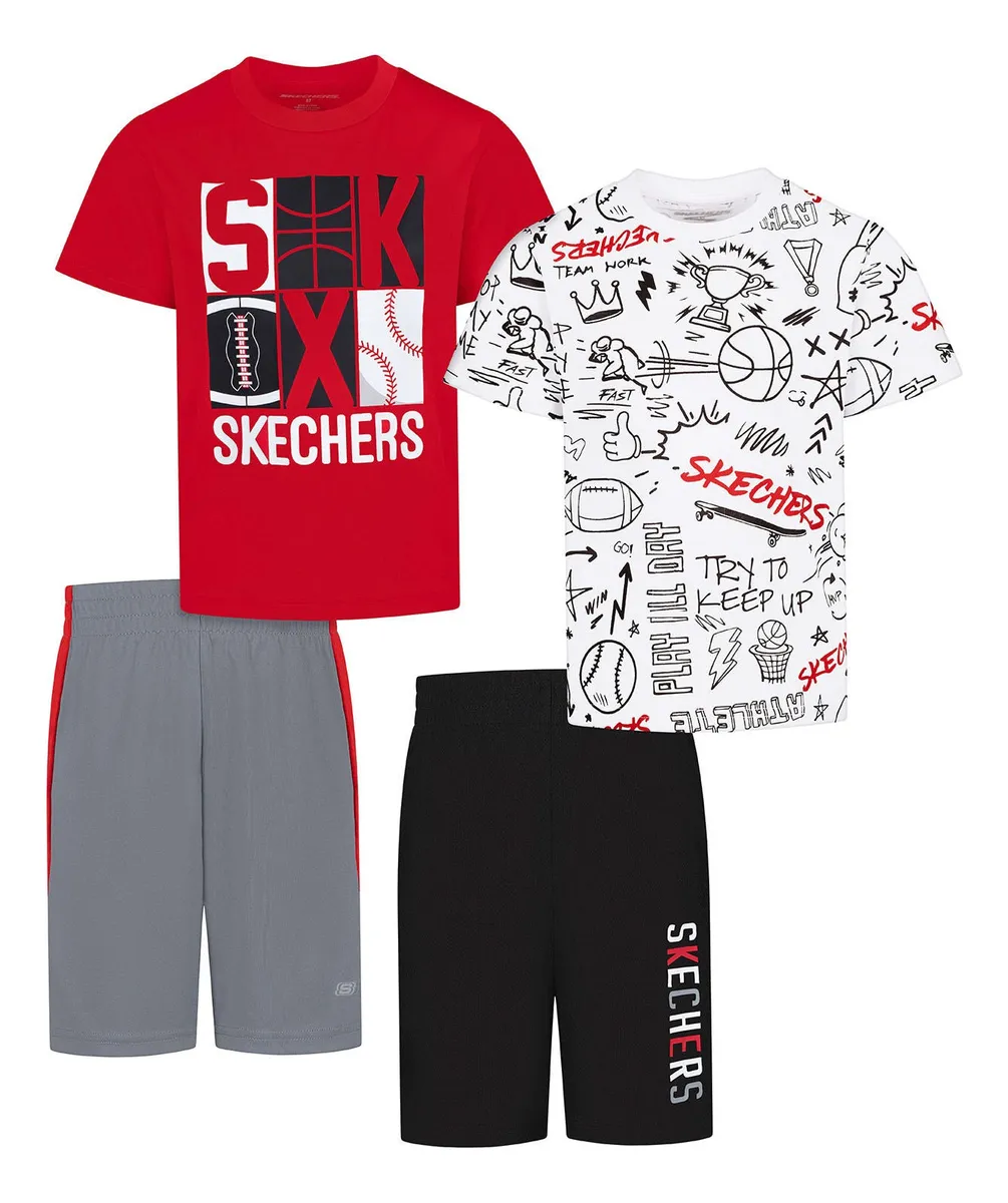 Foto 2 pulgar | Skechers Conjunto Deportivo Para Niño, 4 Piezas Con Camisetas Y Shorts Súper Cómodos Para Actividades Y Juego